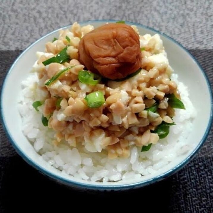 卵の白身とひきわり納豆刻み葱の梅干しのっけご飯